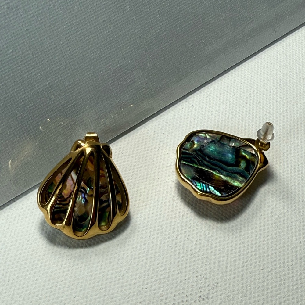 Ocean Shell Colored Earrings 18K Gold Color Plated Stainless Steel - Picture 11 of 12